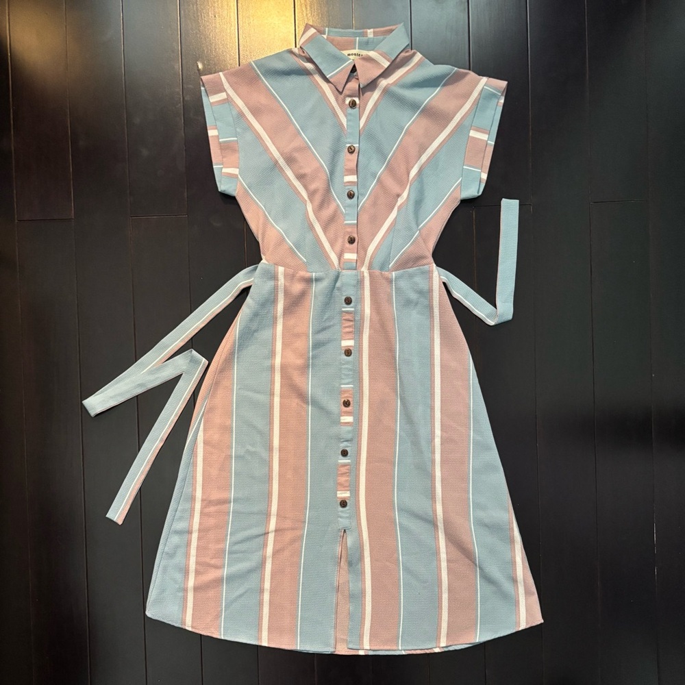 Monteau Blue and Pink Sleeveless Midi Dress
